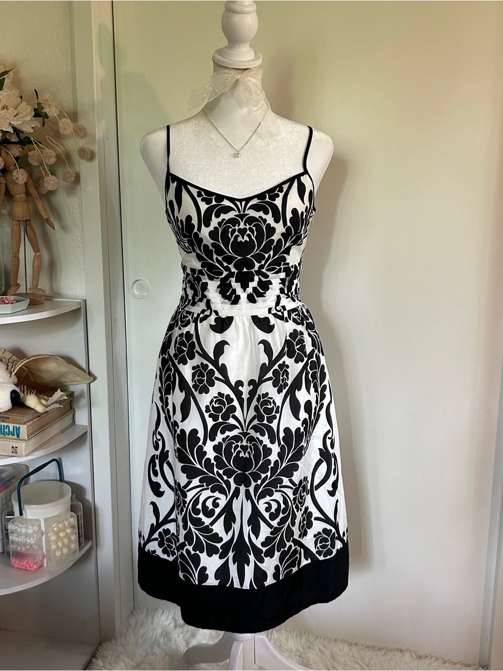 Vintage Fairycore Whimsigoth Black and White Ann Taylor Midi Dress - Picture 3 of 5